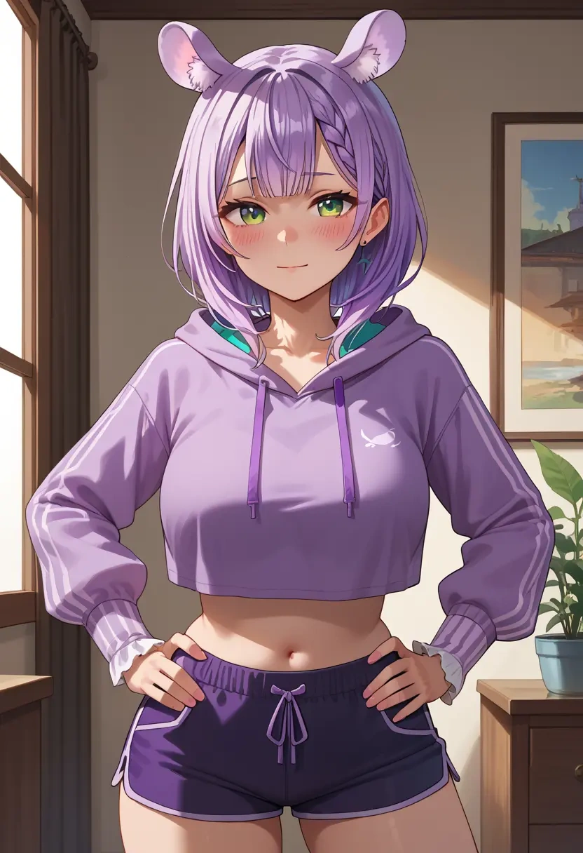 hololive,tokoyami_towa,hoodie,cropped,high-waisted joggers  - 