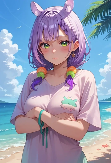 hololive,tokoyami_towa,tie-dye shirt,dolphin shorts  - AI generated anime art