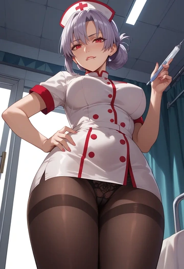 fate_(series),tomoe_gozen_(fate),nurse pantyhose,mini skirt, sexy  - AI generated anime art