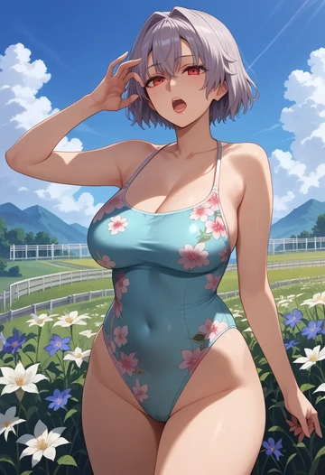 fate_(series),tomoe_gozen_(fate),swimsuit,floral print  - AI generated anime art