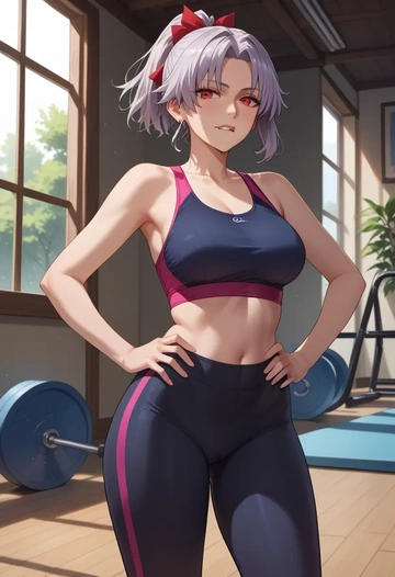 fate_(series),tomoe_gozen_(fate),yoga shorts, bra  - AI generated anime art