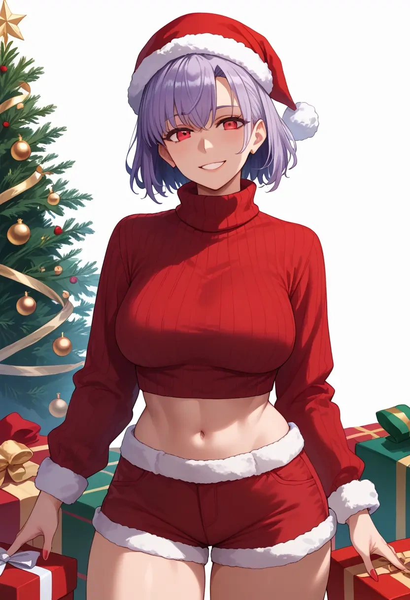 fate_(series),tomoe_gozen_(fate),Christmas,red velvet shorts,turtleneck sweater  - 