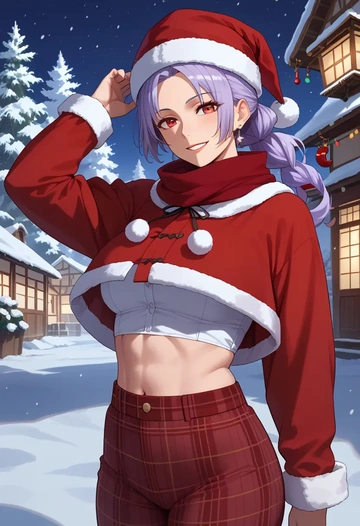 fate_(series),tomoe_gozen_(fate),Christmas,plaid trousers  - AI generated anime art