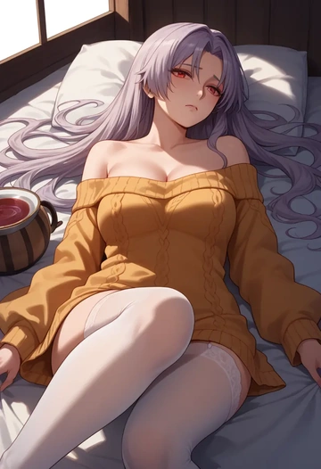 fate_(series),tomoe_gozen_(fate),off-shoulder,sweater  - AI generated anime art