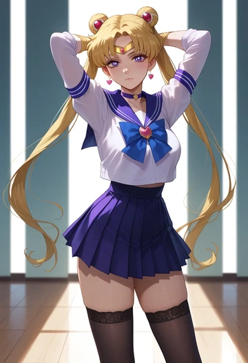 bishoujo_senshi_sailor_moon,tomoe_hotaru,jk uniform, stockings  - AI generated anime art