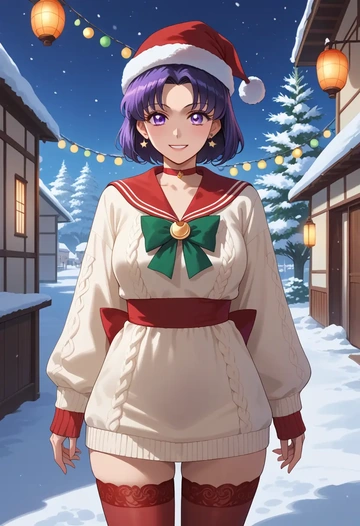 bishoujo_senshi_sailor_moon,tomoe_hotaru,Christmas,sweater dress,stockings  - AI generated anime art