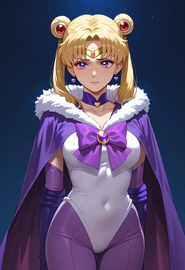 bishoujo_senshi_sailor_moon,tomoe_hotaru,cape,hooded,leather pants  - AI generated anime art