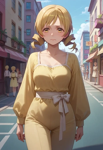 mahou_shoujo_madoka_magica,tomoe_mami,pajamas  - AI generated anime art