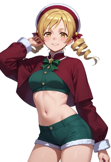 mahou_shoujo_madoka_magica,tomoe_mami,Christmas,red velvet shorts  - AI generated anime art