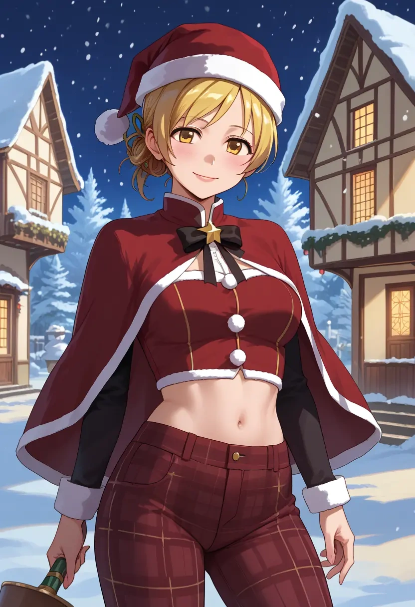 mahou_shoujo_madoka_magica,tomoe_mami,Christmas,plaid trousers  - 