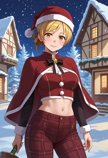 mahou_shoujo_madoka_magica,tomoe_mami,Christmas,plaid trousers  - AI generated anime art