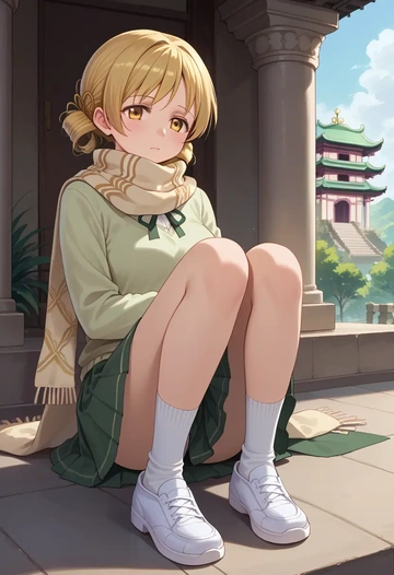 mahou_shoujo_madoka_magica,tomoe_mami,spring,student uniform,knit sweater  - AI generated anime art