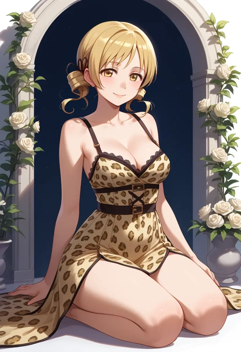 mahou_shoujo_madoka_magica,tomoe_mami,leopard print,silk slip dress  - 