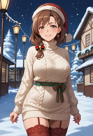 kantai_collection,tone_(kancolle),Christmas,sweater dress,stockings  - AI generated anime art