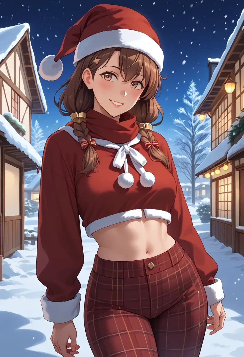 kantai_collection,tone_(kancolle),Christmas,plaid trousers  - 