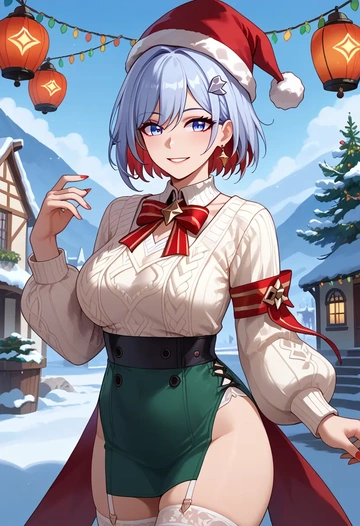 star rail,topaz,Christmas,sweater dress,stockings  - AI generated anime art