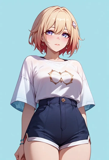 star rail,topaz,graphic tee,shorts,sneakers  - AI generated anime art