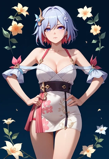 star rail,topaz,silk slip dress,floral prints  - AI generated anime art