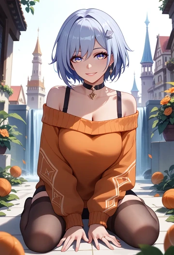 star rail,topaz,orange,sweater,choker  - AI generated anime art