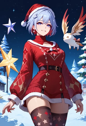 star rail,topaz,Christmas,sweater dress,stockings  - AI generated anime art