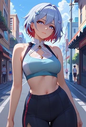 star rail,topaz,sports crop,high-waisted shorts  - AI generated anime art