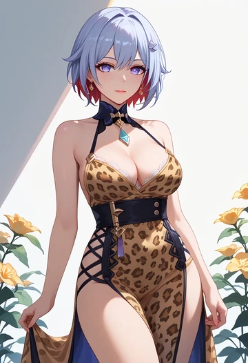 star rail,topaz,leopard print,silk slip dress  - AI generated anime art