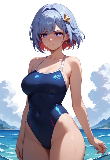 star rail,topaz,retro style swimsuit,frilled neckline,bow detail  - AI generated anime art