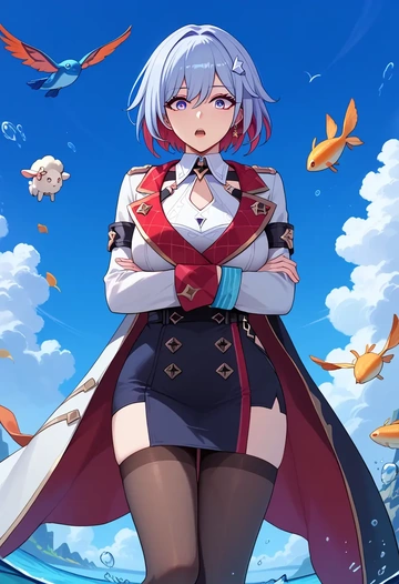 star rail,topaz,coat,long,double-breasted,pencil skirt  - AI generated anime art