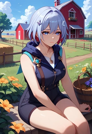 star rail,topaz,sleeveless hoodie,biker shorts  - AI generated anime art