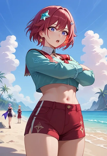 star rail,topaz,red velvet shorts  - AI generated anime art