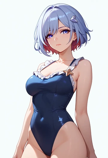 star rail,topaz,retro style swimsuit,frilled neckline,bow detail  - AI generated anime art