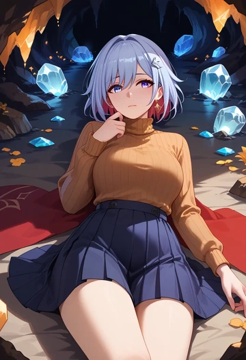 star rail,topaz,skirt,pleated,turtleneck sweater  - AI generated anime art