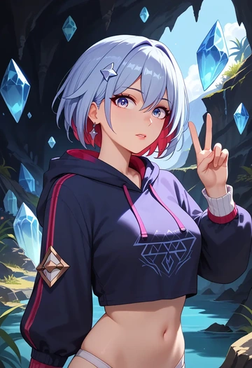 star rail,topaz,hoodie,cropped,high-waisted joggers  - AI generated anime art