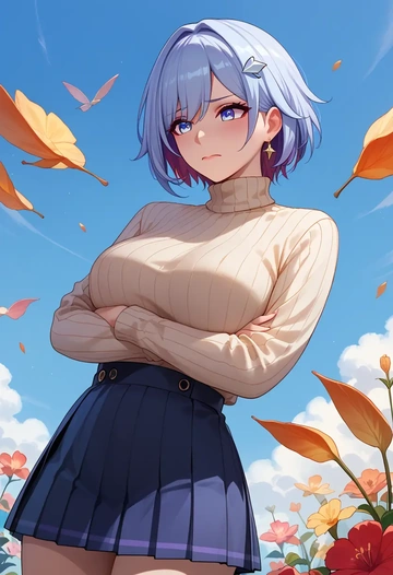 star rail,topaz,skirt,pleated,turtleneck sweater  - AI generated anime art