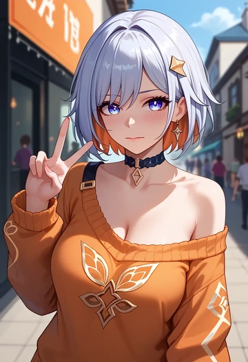 star rail,topaz,orange,sweater,choker  - AI generated anime art