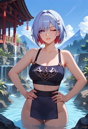 star rail,topaz,crop top,athletic shorts  - AI generated anime art