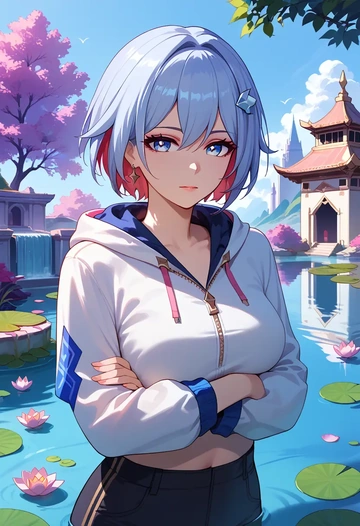 star rail,topaz,crop hoodie,shorts  - AI generated anime art