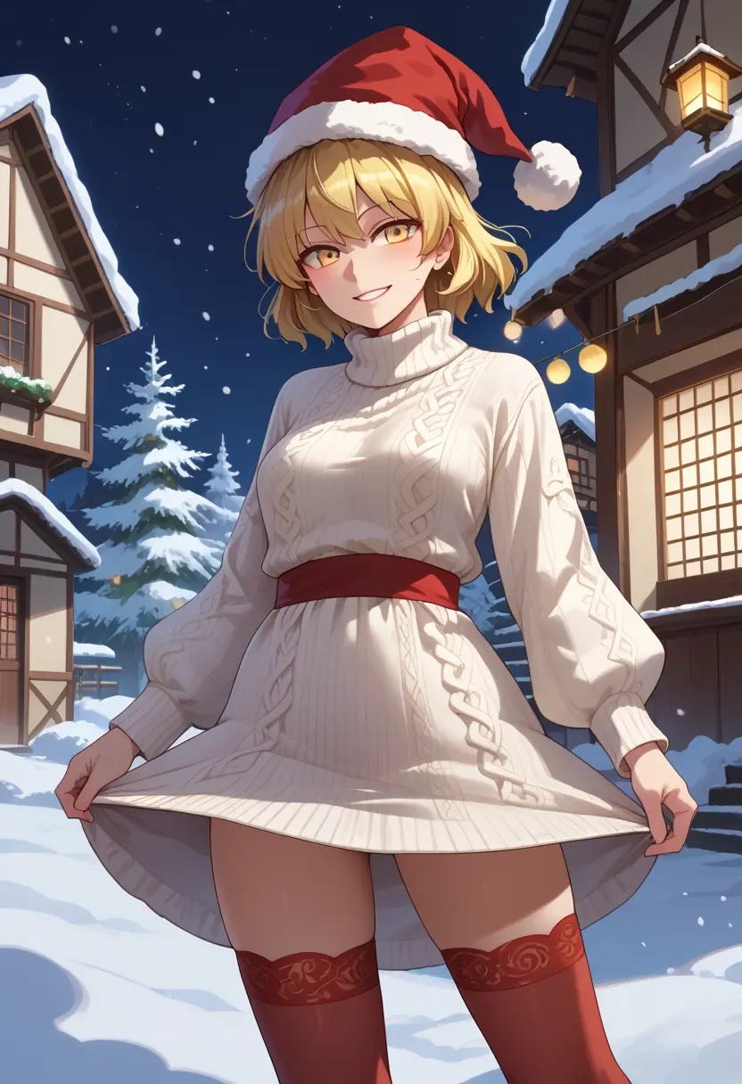 touhou,toramaru_shou,Christmas,sweater dress,stockings  - 