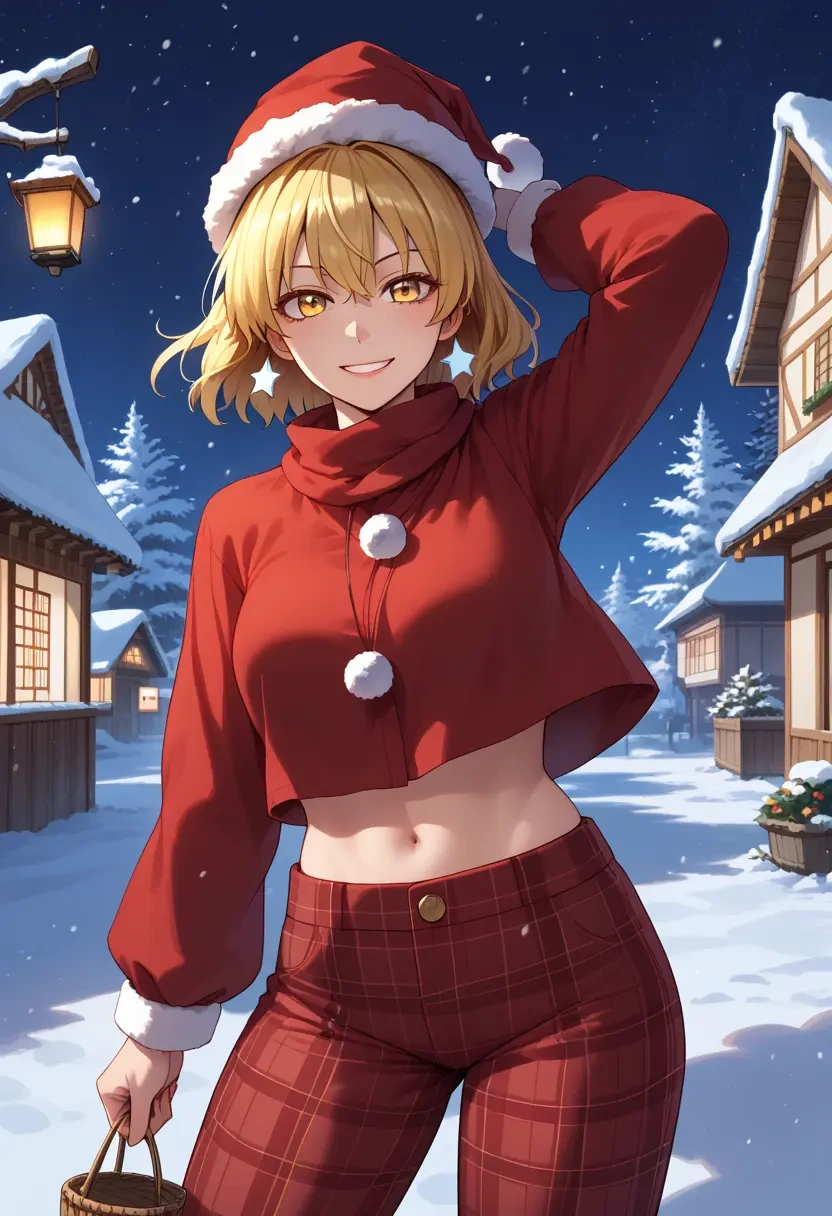 touhou,toramaru_shou,Christmas,plaid trousers  - 