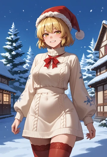 touhou,toramaru_shou,Christmas,sweater dress,stockings  - AI generated anime art