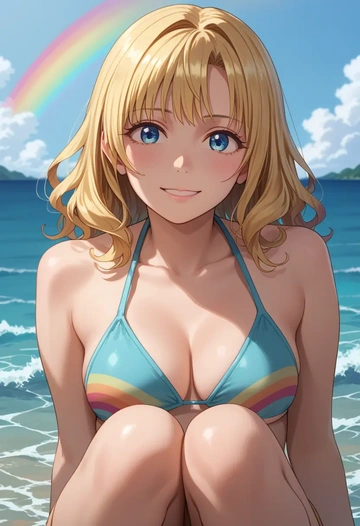 yuru_yuri,toshinou_kyouko,bikini,rainbow-colored,sexy  - AI generated anime art