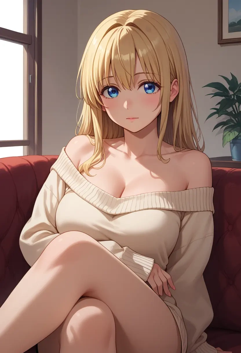 yuru_yuri,toshinou_kyouko,off-shoulder,sweater  - 