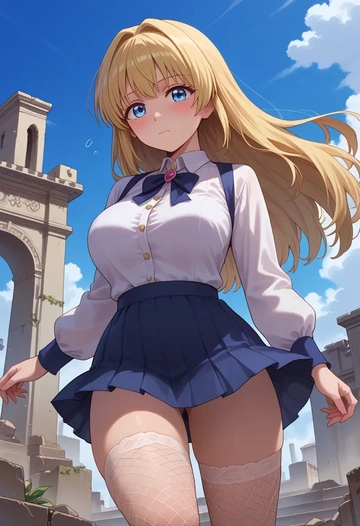 yuru_yuri,toshinou_kyouko,mini skirt, stockings  - AI generated anime art