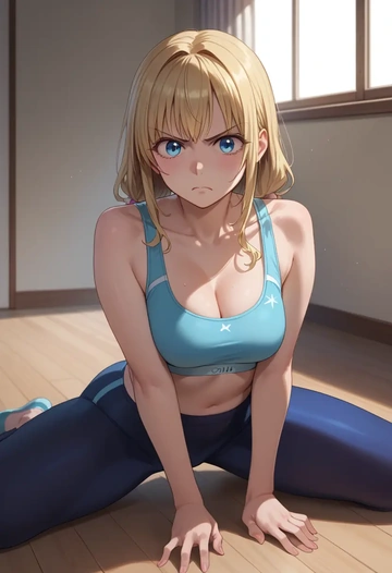 yuru_yuri,toshinou_kyouko,yoga shorts, bra  - AI generated anime art