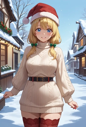 yuru_yuri,toshinou_kyouko,Christmas,sweater dress,stockings  - AI generated anime art