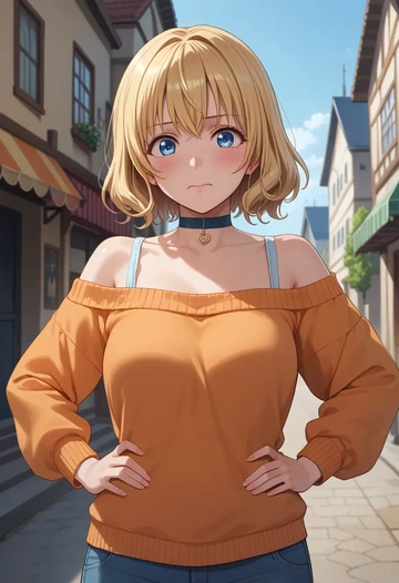 yuru_yuri,toshinou_kyouko,orange,sweater,choker  - AI generated anime art