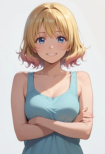 yuru_yuri,toshinou_kyouko,tank top,drawstring pants  - AI generated anime art