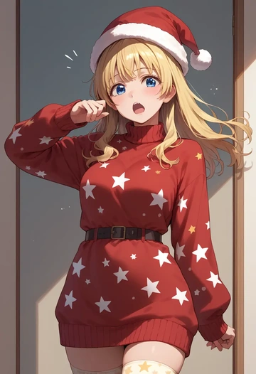 yuru_yuri,toshinou_kyouko,Christmas,sweater dress,stockings  - AI generated anime art