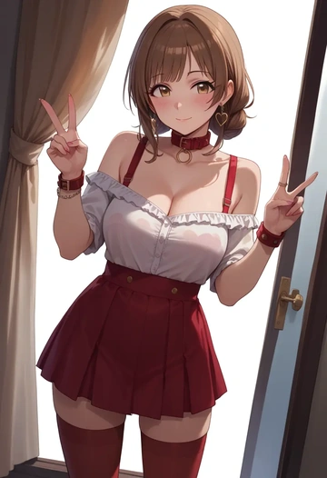 idolmaster,totoki_airi,blushing,collar,Thigh garters  - AI generated anime art