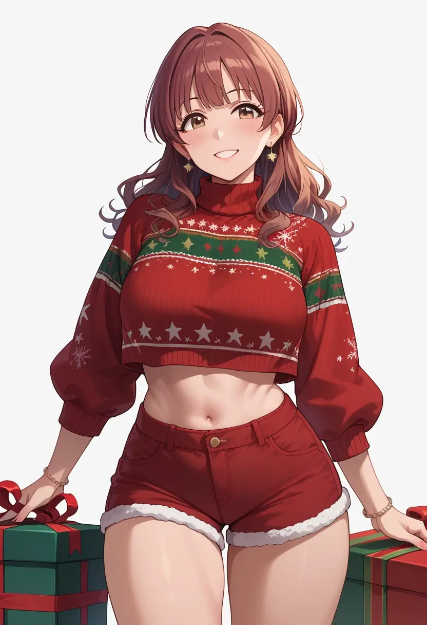 idolmaster,totoki_airi,Christmas,red velvet shorts,turtleneck sweater  - 